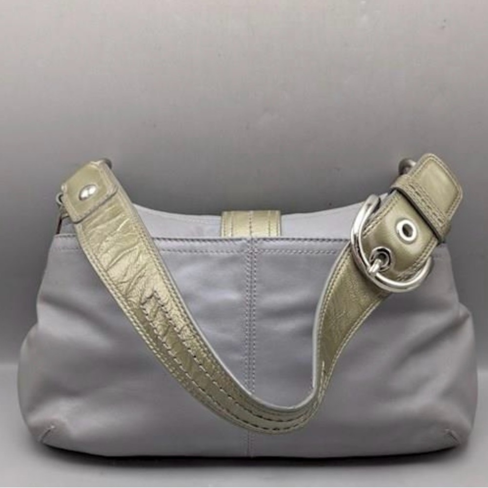 "Coach Soho Pleated F15204 Gray Leather Buckle Flap Medium Shoulder Bag ".sold - Picture 2 of 5